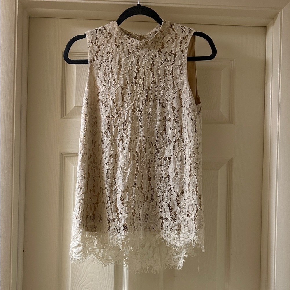 Rose & Olive Sleeveless Lace High Neck Camisole - Ivory